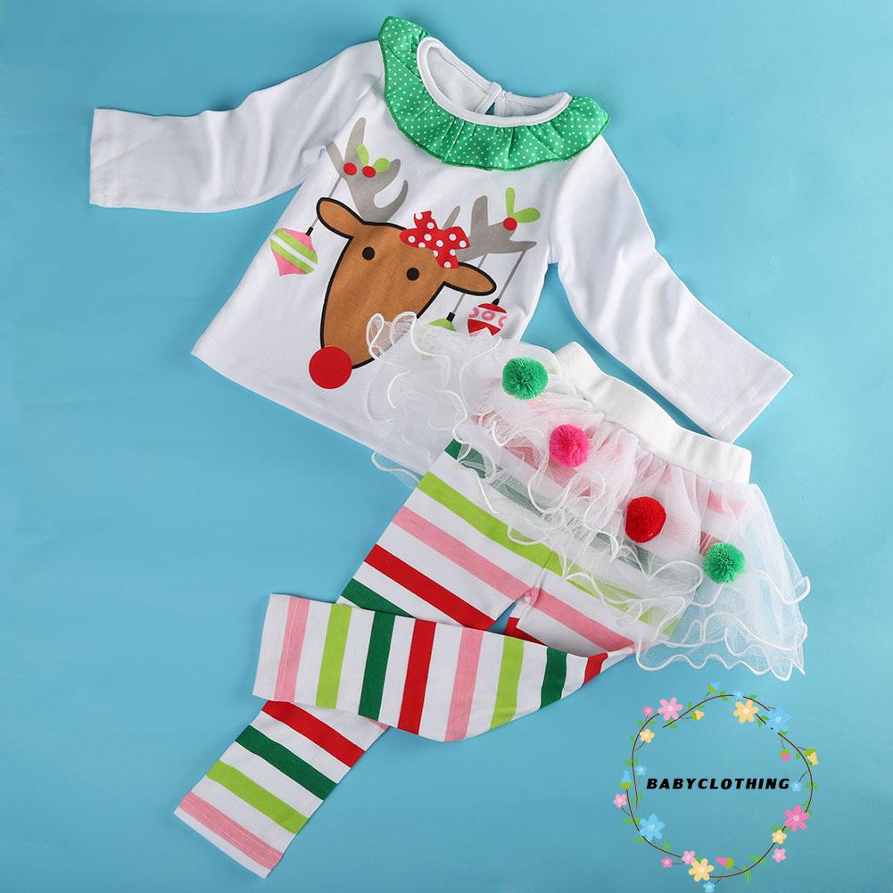 Bộ áo thun in hình hươu + quần bó phong cách Giáng Sinh cho bé gái