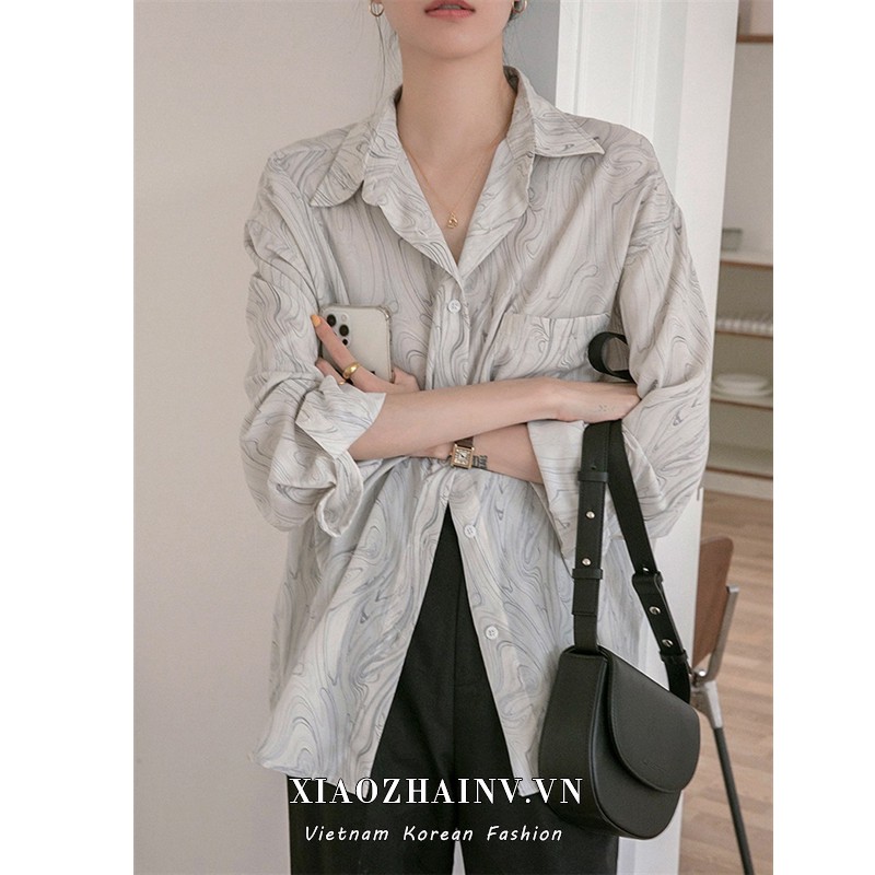 Xiaozhainv Áo Sơ Mi Tay Dài Dáng Rộng Phong Cách Hàn Quốc Thanh Lịch Cho Nữ