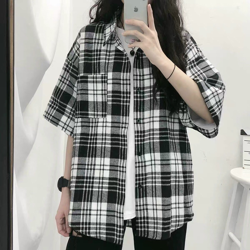 (SALE SỐC) Áo sơ mi kẻ caro nữ cộc tay, áo sơ mi kẻ caro nữ ulzzang form rộng,phong cách cá tính _Style68 Store