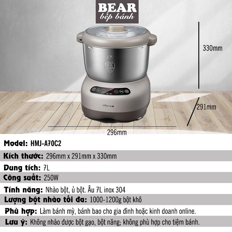 Máy nhào bột, trộn bột, ủ bột tự động Bear 7L chính hãng