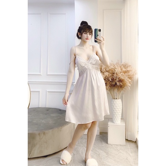 Váy ngủ 2 dây tiểu thư lụa cao cấp