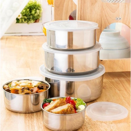 Bộ thố lạnh inox gồm 5 món có nắp đậy kín, đựng thực phẩm tiện dụng