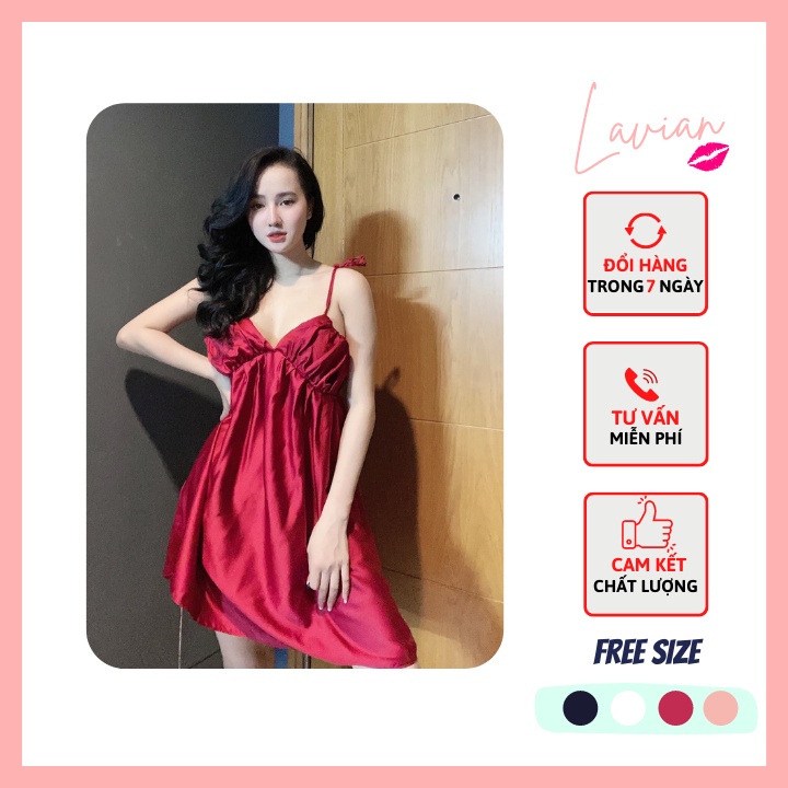 Đầm ngủ nữ sexy ren quyến rũ gợi cảm satin cao cấp mềm mịn thoáng mát LA23 - Lavian