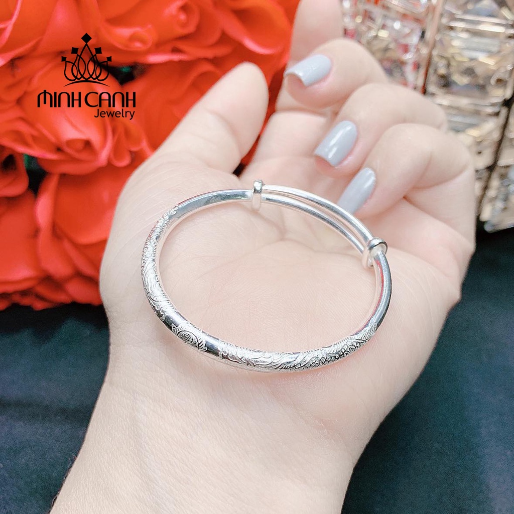 Vòng Tay Bạc Nữ Chạm Khắc Điều Chỉnh Được Size Minh Canh Jewelry