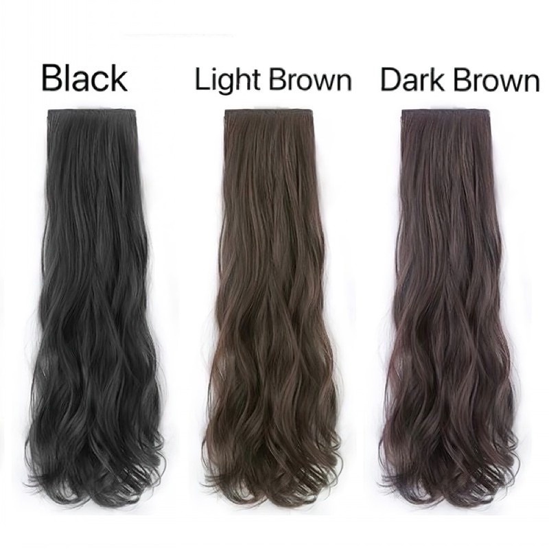 Tóc Giả Nối Dài 20 Inch Xoăn Gợn Sóng Màu Nâu Đen Bằng Sợi Tổng Hợp Cách Nhiệt Kèm Hai Kẹp