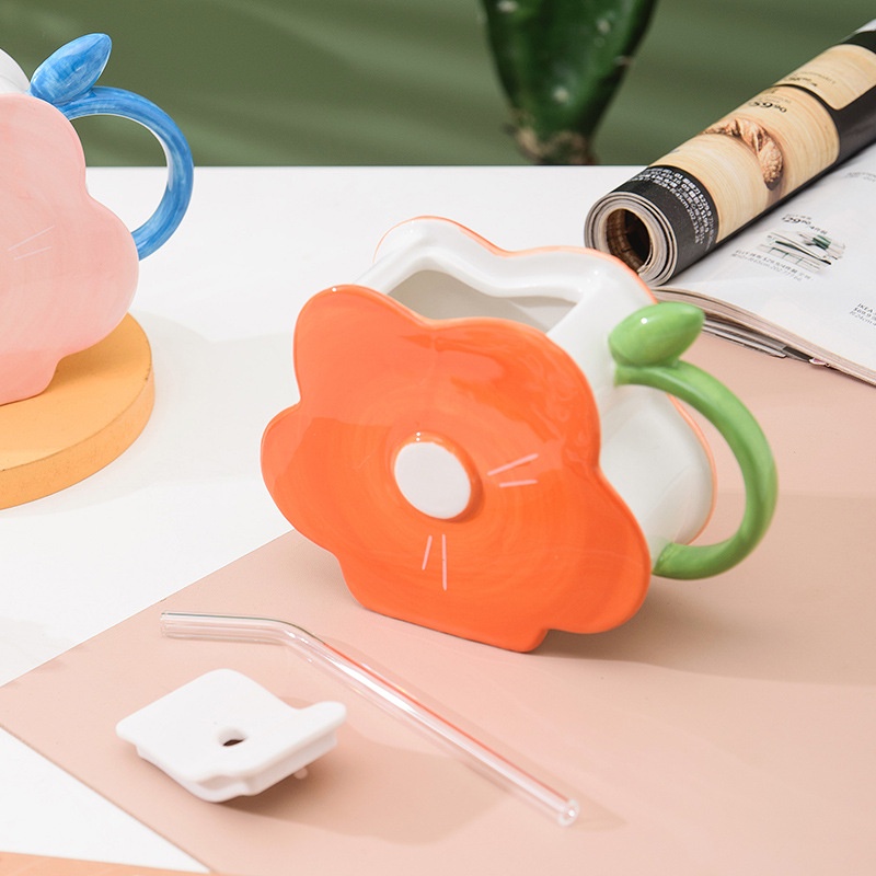 Mới Ly Uống Nước Bằng Gốm Sứ Có Ống Hút Họa Tiết Hoa Xinh Xắn