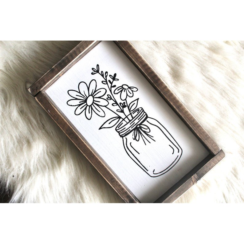 Tranh gỗ handmede -Lọ hoa - Decor phong cách vintage treo tường
