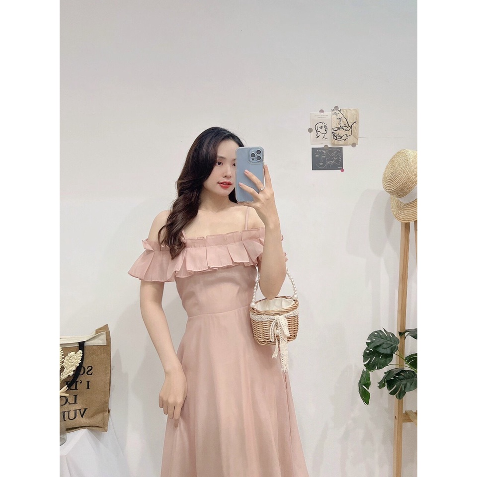 ĐẦM DỰ TIỆC 2 DÂY PHỐI BÈO NGỰC-Hình shop chụp thật