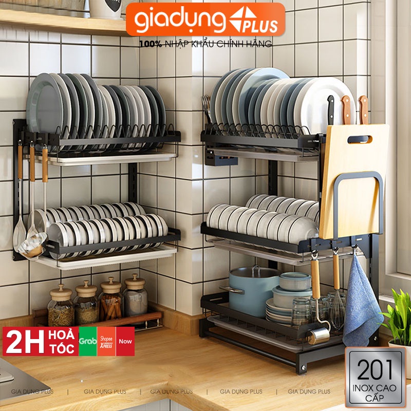 Kệ Để Chén Bát &amp; Đĩa, Ly Cốc Đa Năng Đặt Bàn INOX SUS 201, Sơn Tĩnh Điện Không Gỉ ( 2 Tầng &amp; 3 Tầng ) | Gia Dụng Plus