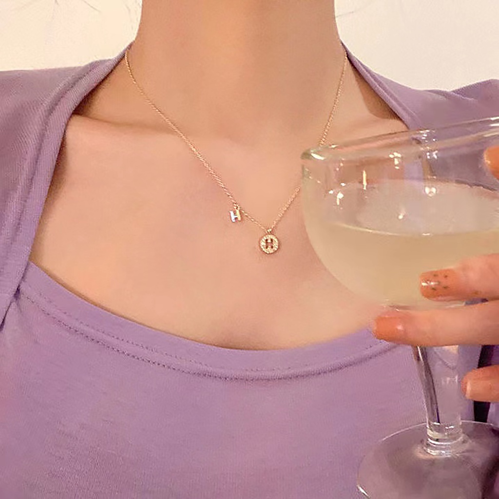 vòng cổ nữ chữ H đôi màu vàng cực xinh phong cách Hàn Quốc