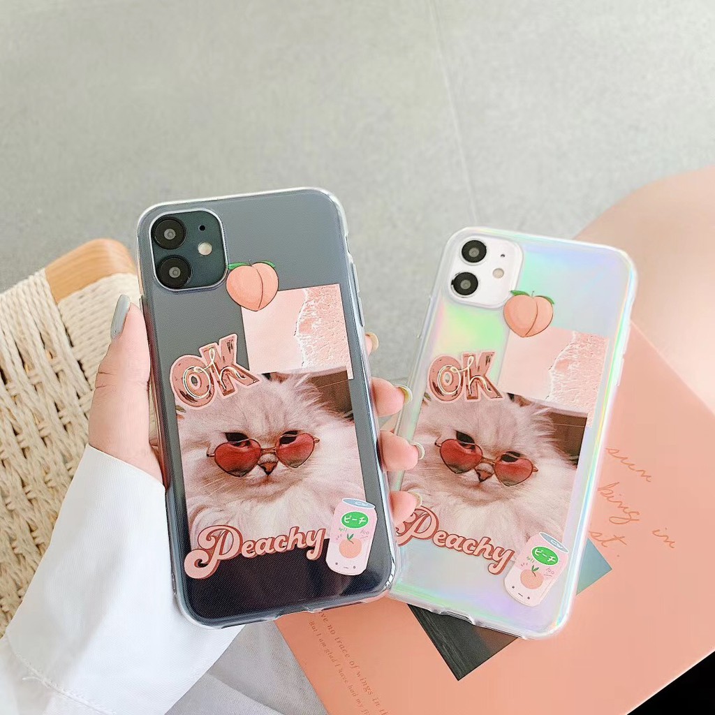 Ốp điện thoại TPU trong suốt họa tiết chú mèo & trái đào dễ thương cho iPhone 7Plus 8+ X XR XS max 11 11Promax SE2020 | BigBuy360 - bigbuy360.vn