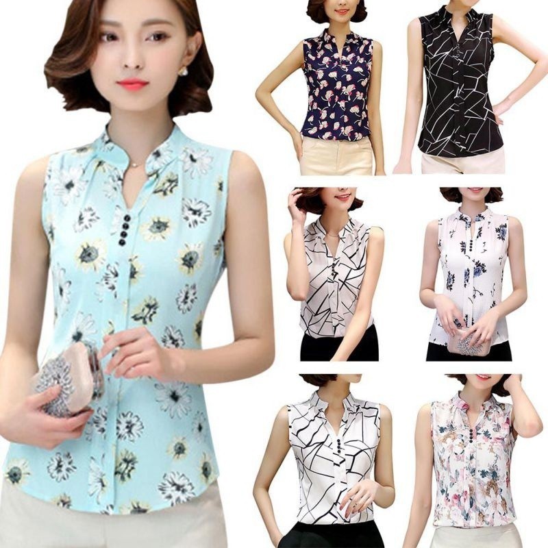 Áo Chiffon không tay cổ V thời trang