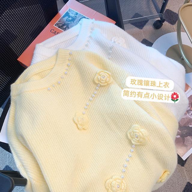 Áo Khoác Sweater Dệt Kim Đính Hoa Kiểu Nhật Bản Dễ Thương