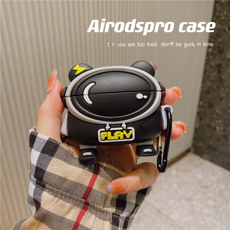 Vỏ Bảo Vệ Hộp Sạc Tai Nghe AirPods3 AirPods3 Pro 2Gen Màu Xám Đen Hình Gấu Dễ Thương Ốp