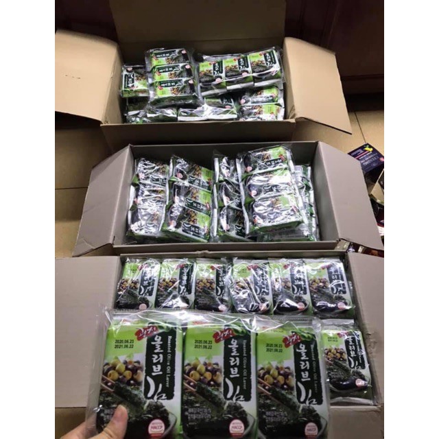 Thùng rong biển ăn liền vị oliu / Rong biển ăn liền Hàn Quốc (thùng 24 bịch x 3 gói)