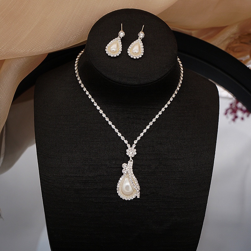 Bộ Vòng cổ + Bông Tai Đính Ngọc Trai Sang Trọng Cho Nữ