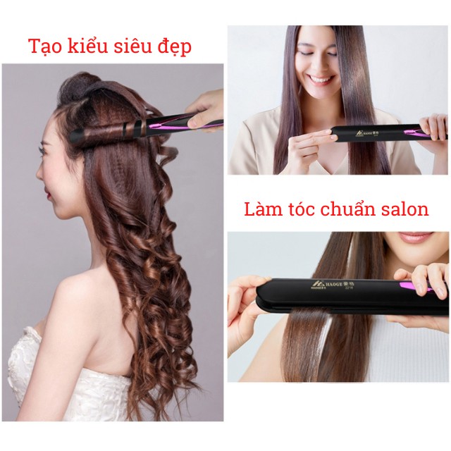 [Tạo Kiểu Đẹp] Máy Duỗi Tóc Là Ép Uốn Kẹp Thẳng Làm Xoăn Tóc Mini Điều Chỉnh 4 Mức Nhiệt Haoge