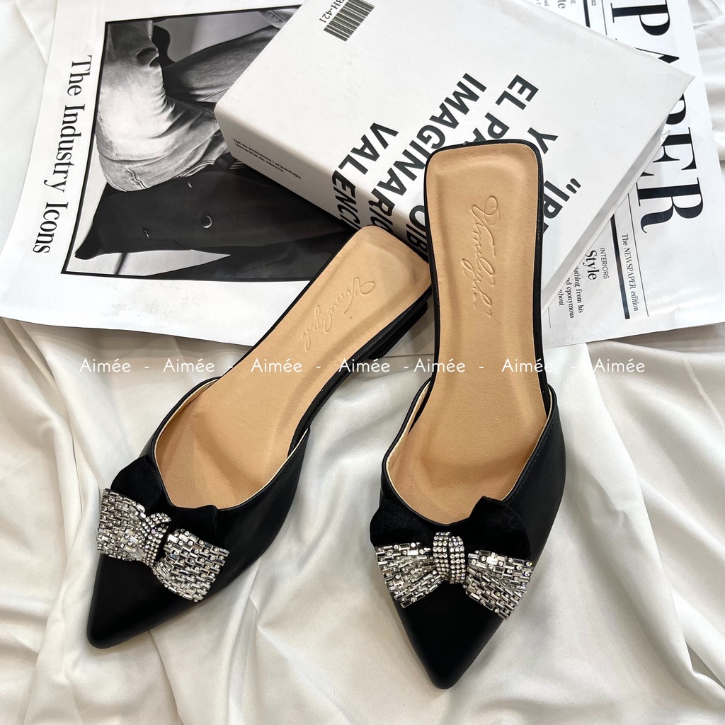 Sục Nơ Đính Đá Đế Cao 2 Phân Chất Da Mềm Lên Chân Sang Chảnh Xịn Xò