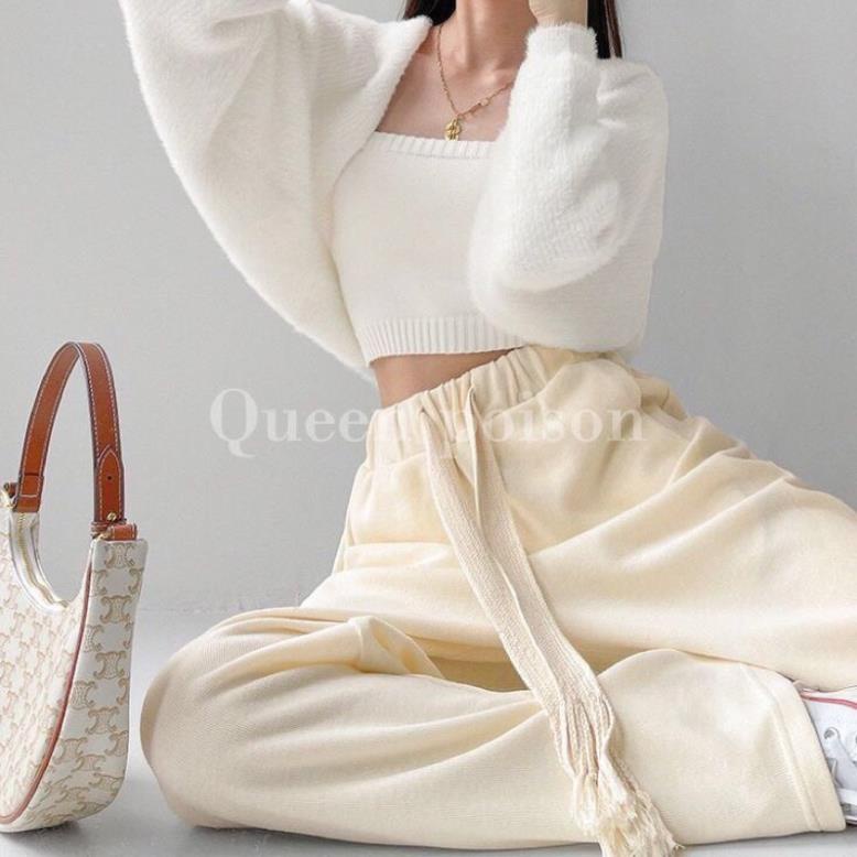 [NEW] Quần Ống Rộng Thun Tăm Xuất Hàn Lưng Cao Cạp Chun Dây Rút Dáng Suông Dài Quần Cullottes Ống Suông Co Giãn Vải Mềm