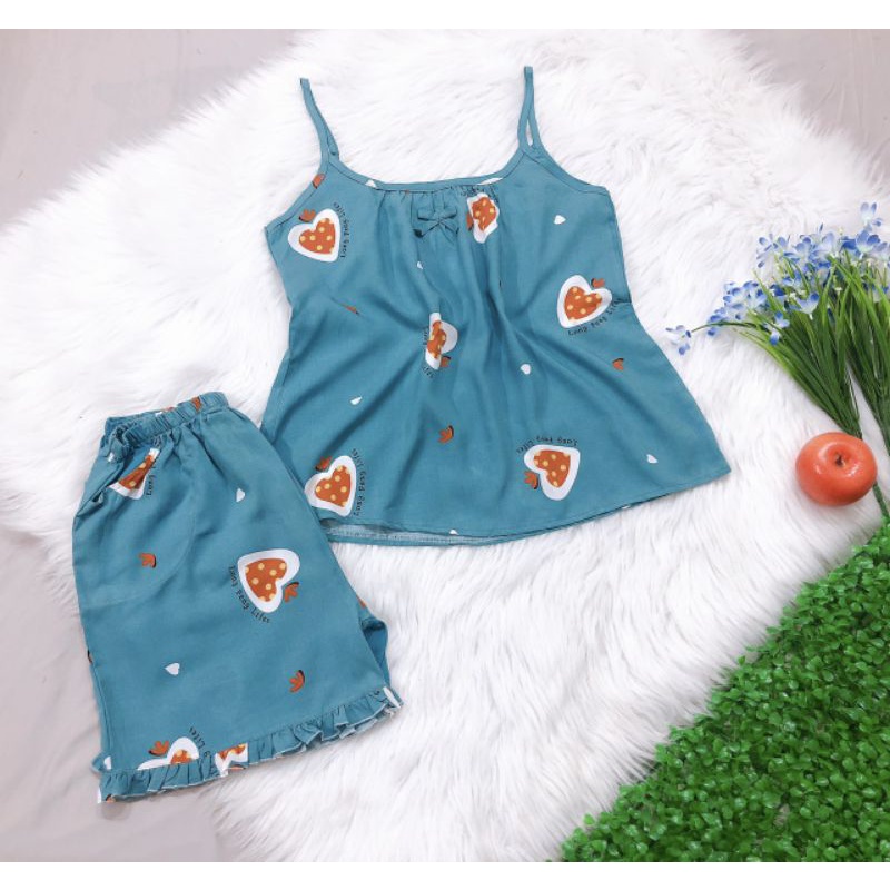 Bộ tole lanh nữ quần đùi, áo 2 dây (45 - 67kg) đồ mặc nhà