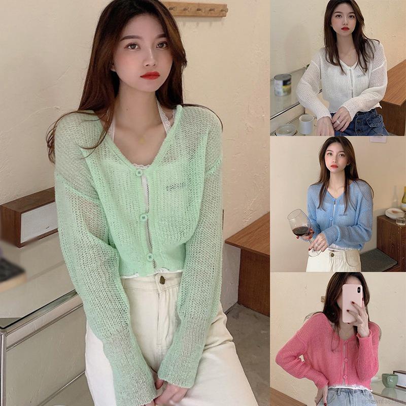 Áo Khoác Cardigan Dệt Kim Màu Sắc Đơn Giản Phong Cách Retro