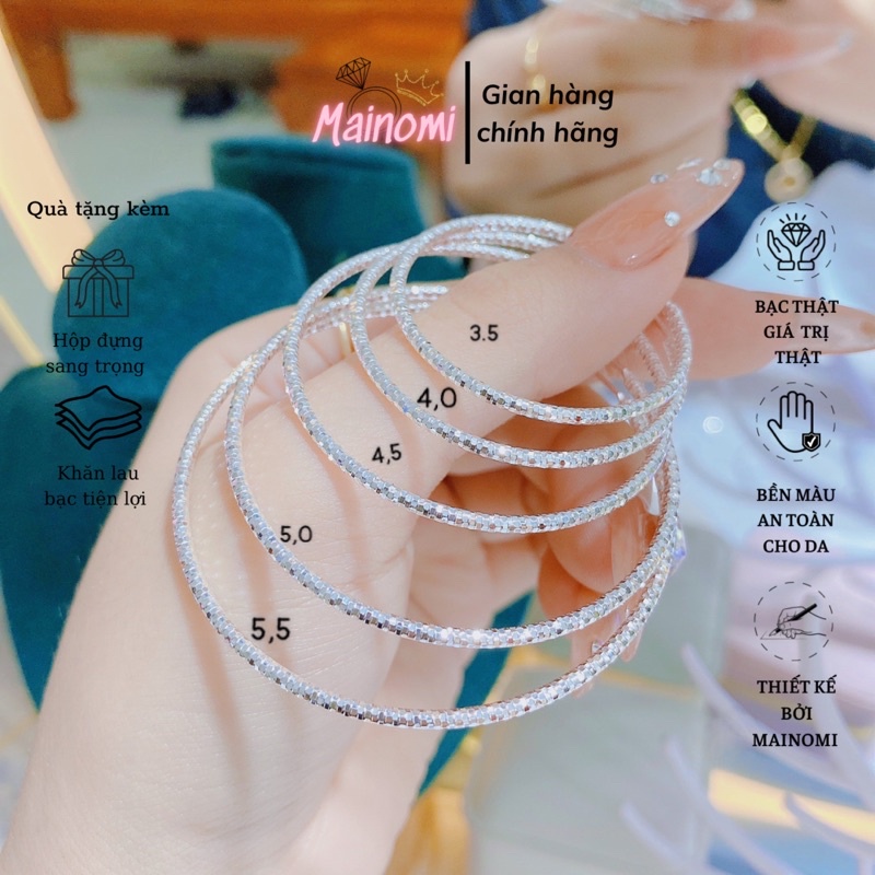 Bông tai tròn bạc, vòng tàu Khía siêu thời trang. Gia công kĩ lưỡng tinh sảo bền đẹp Mainomi Shop Bạc Xinh