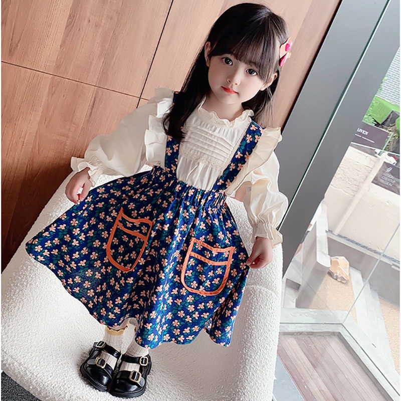 Set Đồ Mùa Thu 2 Món Gồm Áo Tay Dài Và Váy In Họa Tiết Hoa Thời Trang Cho Bé Gái