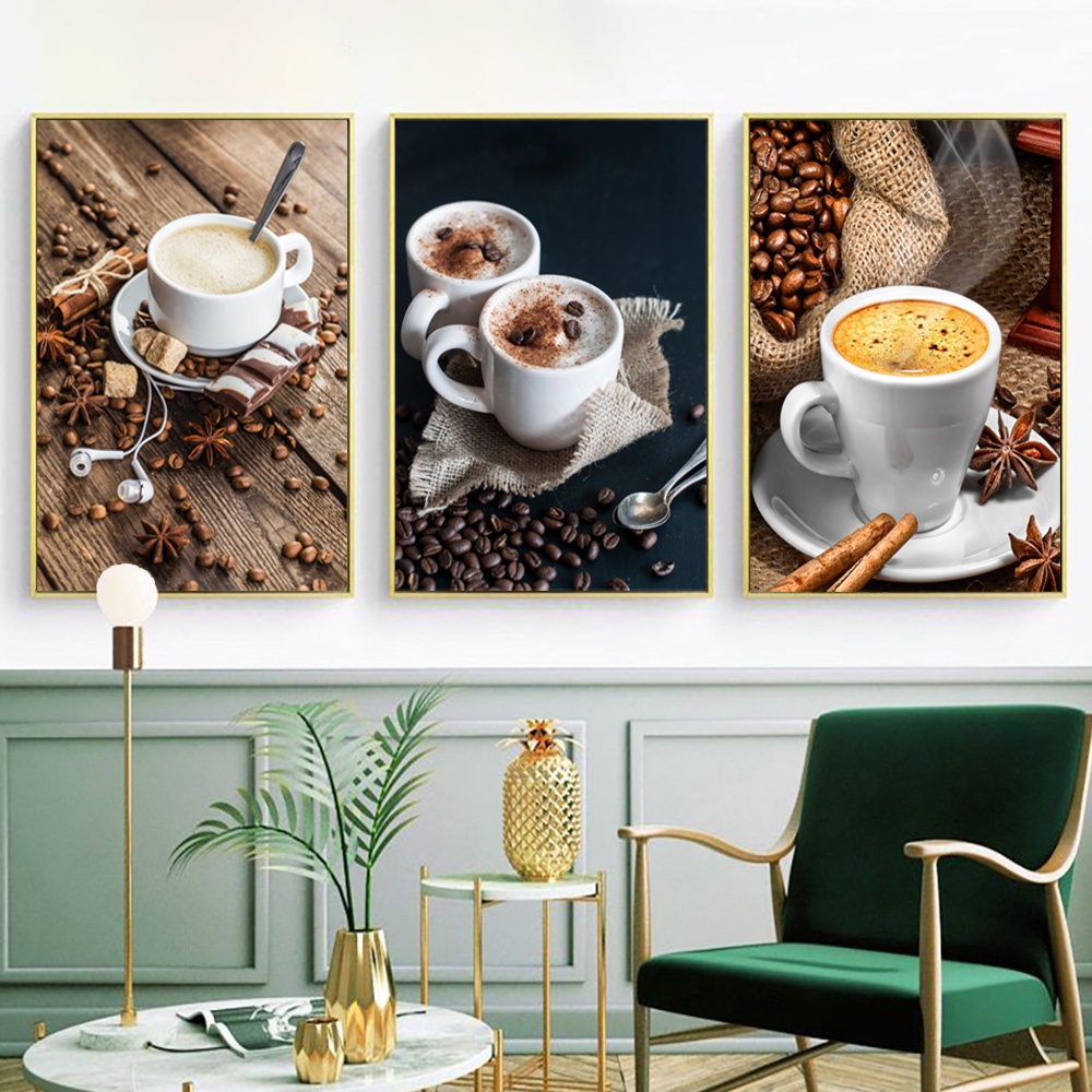 Tranh Vải Bạt Treo Tường In Hình Thức Ăn Hạt Cà Phê Nghệ Thuật Trang Trí Nhà Cửa/Quán Cà Phê/Nhà Hàng