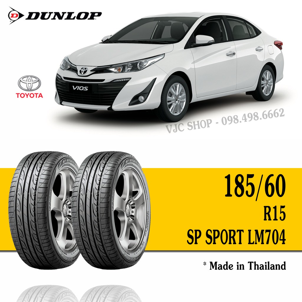 Cặp Lốp Xe Ô Tô Toyota Vios - Dunlop 185/60R15  - Miễn phí lắp đặt + Cân bằng động