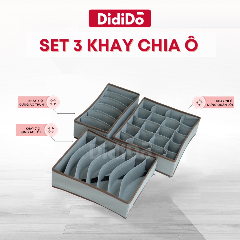 Set 3 hộp đựng đồ lót chia ngăn tủ gấp gọn tiện lợi