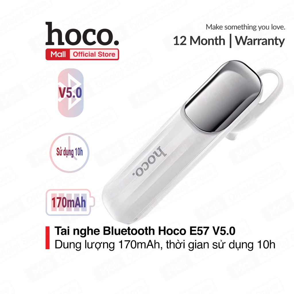 Tai nghe Bluetooth Hoco E57 V5.0 dung lượng pin lớn 170mAh, thời gian sử dụng 10h, sạc 1.5h, micro hỗ trợ đàm thoại