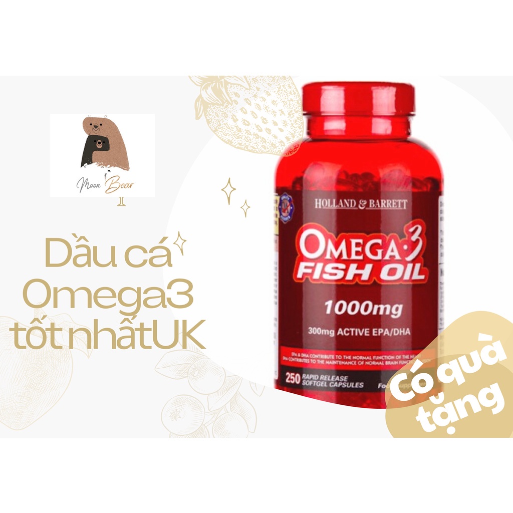 DATE 2025 Dầu cá Omega 3 Dầu cá số 1 UK Holland & Barrett Omega-3 Fish Oil Đẹp Da, Sáng Mắt, Tốt Cho Tim Mạch 250 Viên