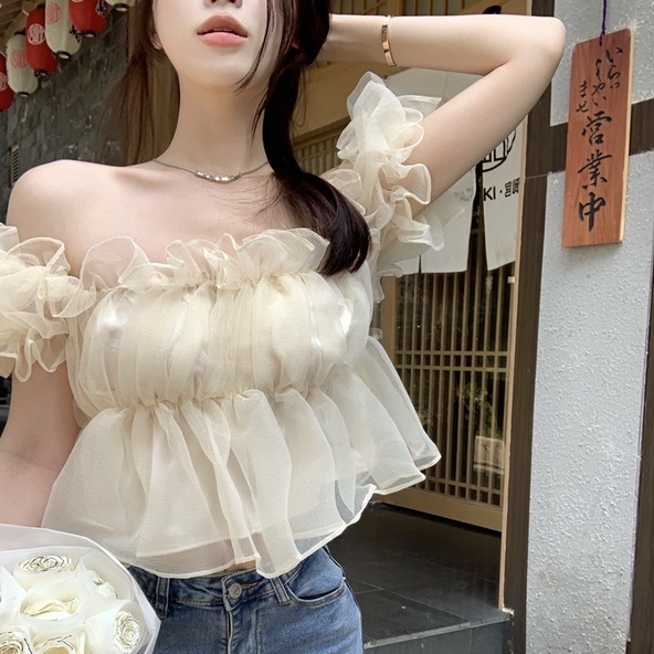 Áo Kiểu Chiffon Tay Phồng Trễ Vai Phong Cách Quyến Rũ