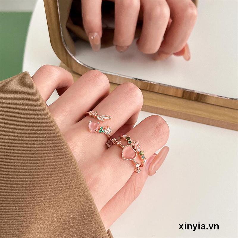 Nhẫn Hở Hai Lớp Hình Hoa / Trái Tim Đính Ngọc Trai Thời Trang Tinh Tế Cho Nữ