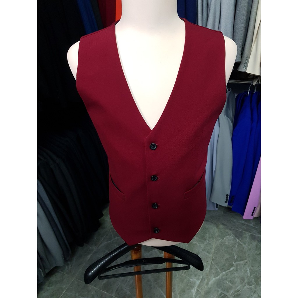 Áo gile nam ôm body màu đỏ đô mềm mịn + nơ đen