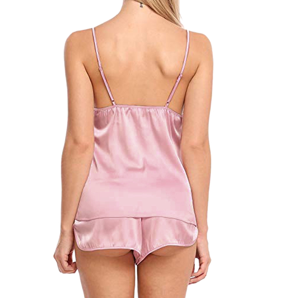 Bộ Đồ Ngủ Lụa Satin Sát Nách Cổ Chữ V Quyến Rũ Cho Nữ