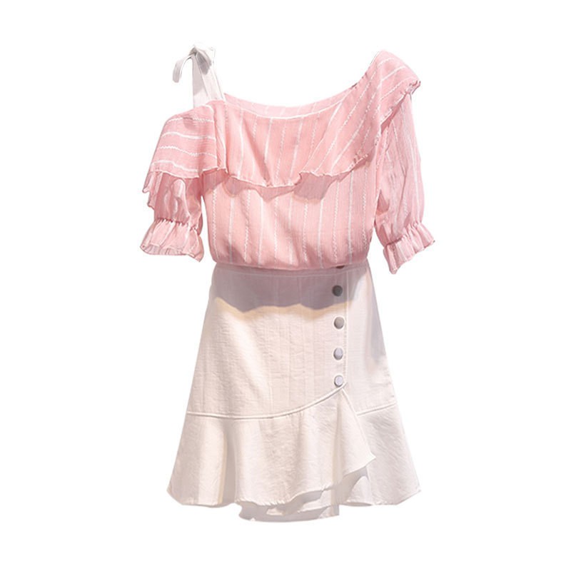 Sét váy thiết kế lệch vai phong cách Hàn Quốc HOT TREND