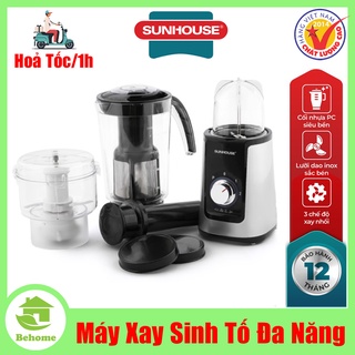 Máy xay sinh tố sunhouse đen shd5322b - máy xay sinh tố đa năng 3 cối linh hoạt + 3 lưỡi dao riêng