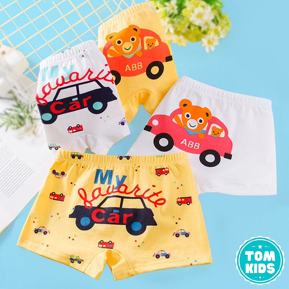 SET 4 Quần Lót Cho Bé Trai Chất Liệu COTTON Kháng Khuẩn Co Giãn Đàn Hồi Tốt Họa Tiết Ô tô Dễ Thương Mã DL-011