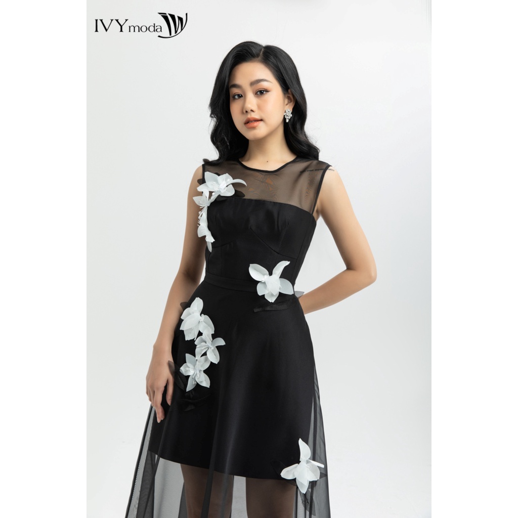 Đầm dạ hội hoa lan phối lưới IVY moda 45S2445
