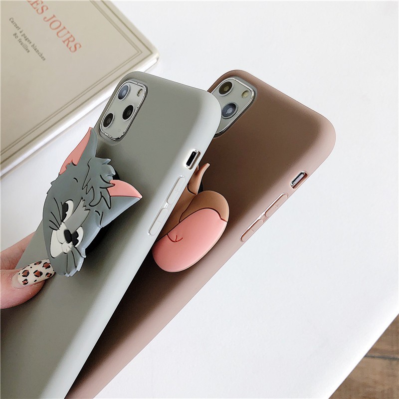 Ốp lưng Huawei Y9 Y7 Y6 P30 Nova 2i 3i 5T 7i Pro Prime Lite 2018 2019 Candy Solid Color Cartoon Soft Case Cover+Cat Mouse Stand