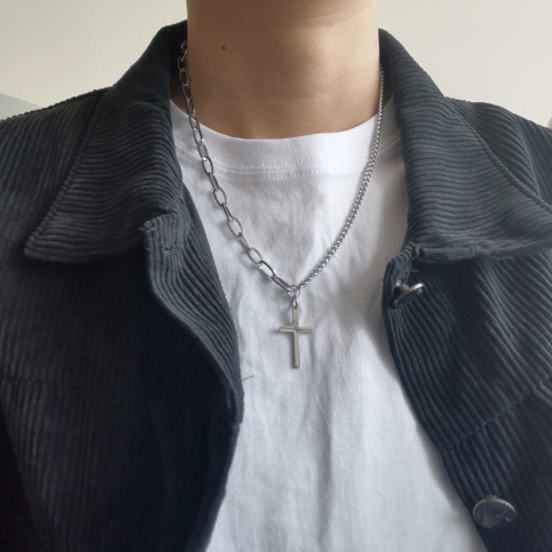 [Miễn Phí Vận Chuyển] Dây Chuyền Sợi Xích Hình Chữ Thập Phong Cách Cá Tính Thời Trang Unisex 23002