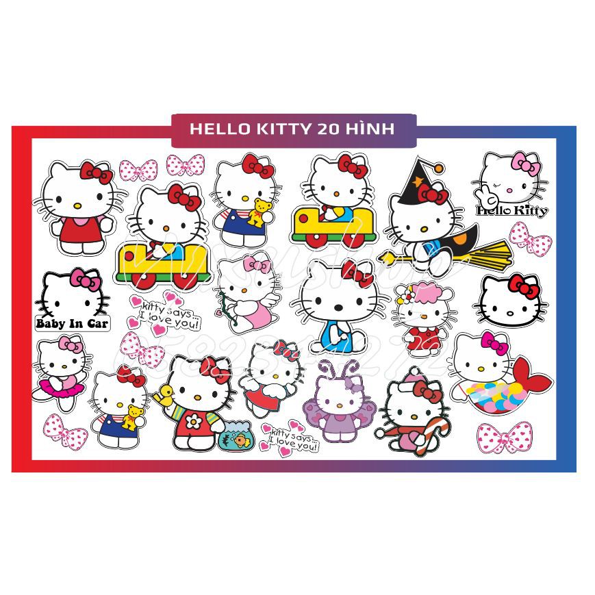 Combo 20 sticker decan Hello Kitty, decal ngoài trời không sợ mưa nắng,sticker trang trí cho bé yêu