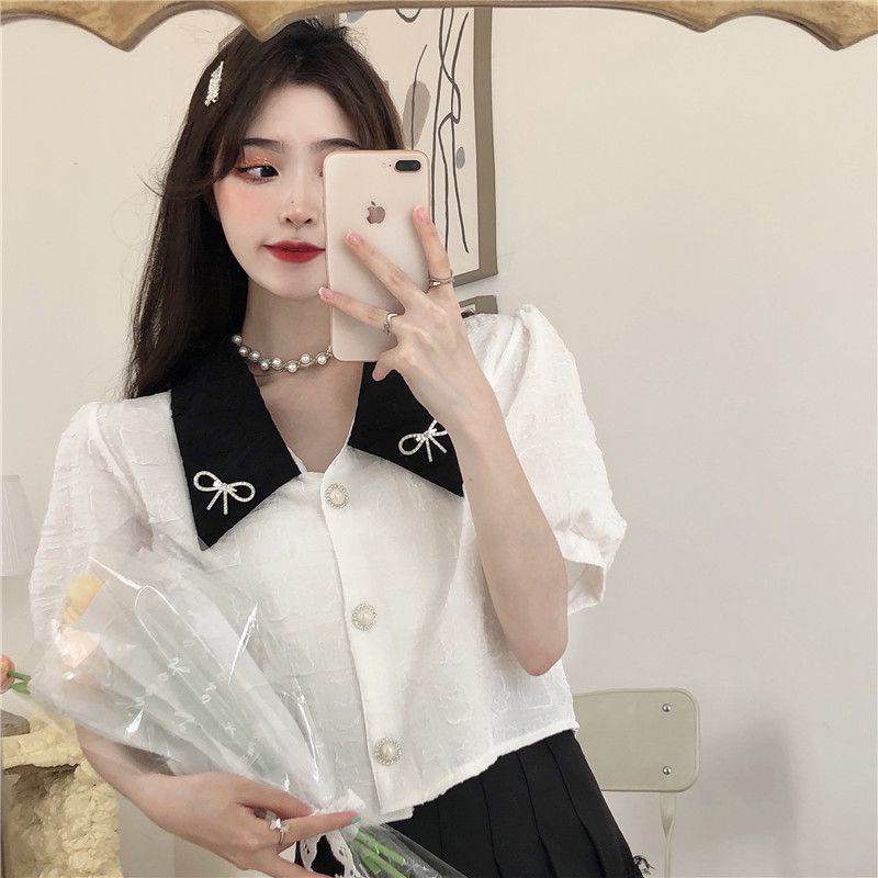 Áo sơ mi nữ kiểu dáng Hàn Quốc tiểu thư bánh bèo đẹp tay ngắn công sở ASM003