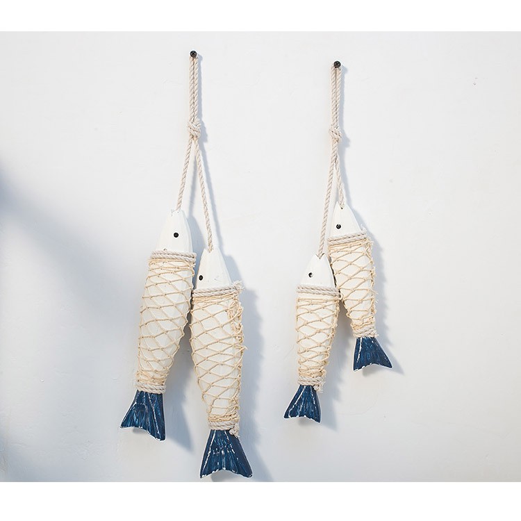 Mô hình cặp cá gỗ sơn trắng trang trí