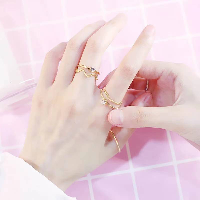 Set 5 nhẫn đính đá kim cương nhân tạo thời trang
