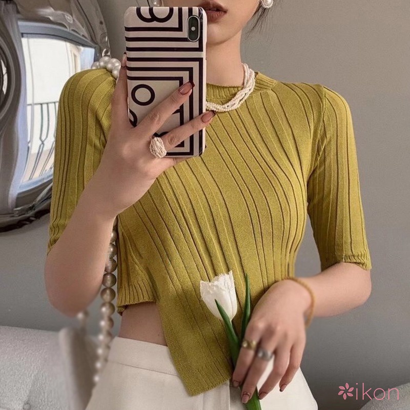 Áo Thun Tay Ngắn Màu Trơn Kiểu Dáng Hợp Thời Trang