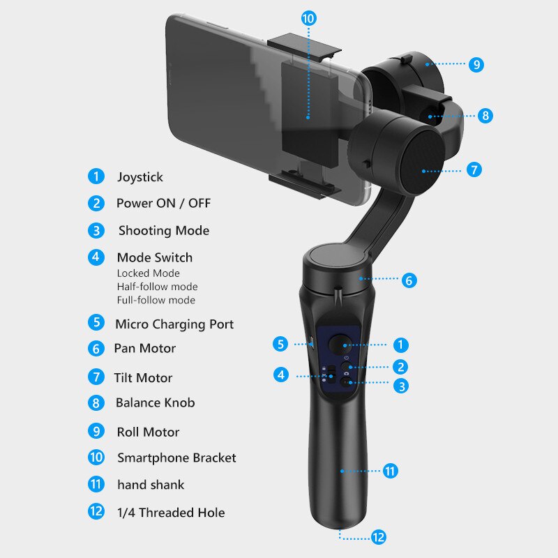 Tay Cầm Chống Rung Cho Điện Thoại, Gimbal Cầm Tay Chống Rung, hình ảnh video 4K ổn định và mượt mà