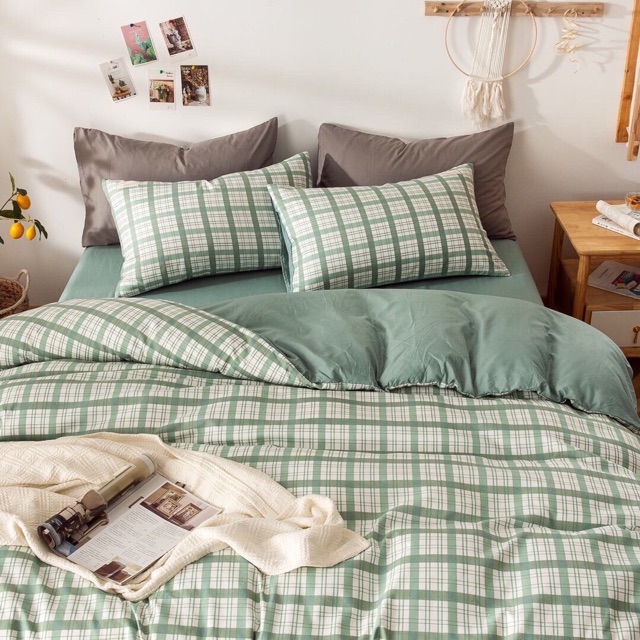 Bộ Chăn Ga Gối Cotton Tici Hình Kẻ Xanh, Chất Liệu Thoáng Mát Đủ Kích Thước CAS Decor