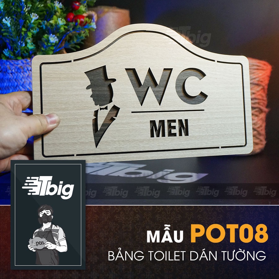 Bảng toilet gỗ trang trí dán cửa nhà vệ sinh wc - women men - nam nữ